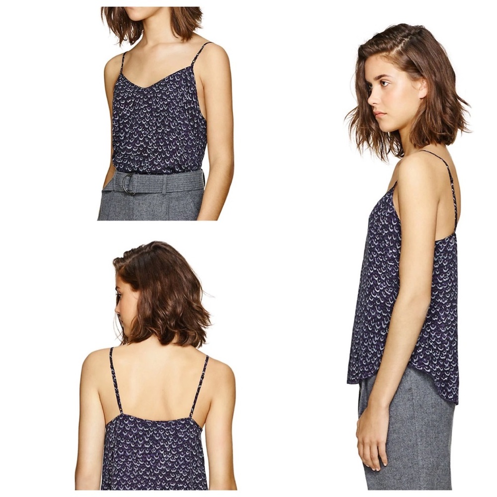 Wilfred Minou silk Camisole - purple feather print, Size Small